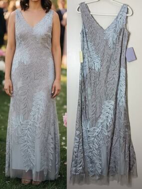 NWT BHLDN JS Collections Dress 14 Blue Gray Mother of the Bride Soutache Gown